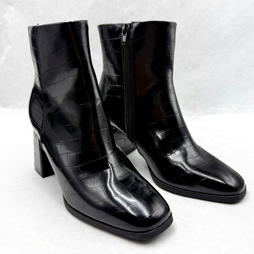 Madden Girl Minglee Boots 8.5 Black Croc Embossed Block Heel Y2K